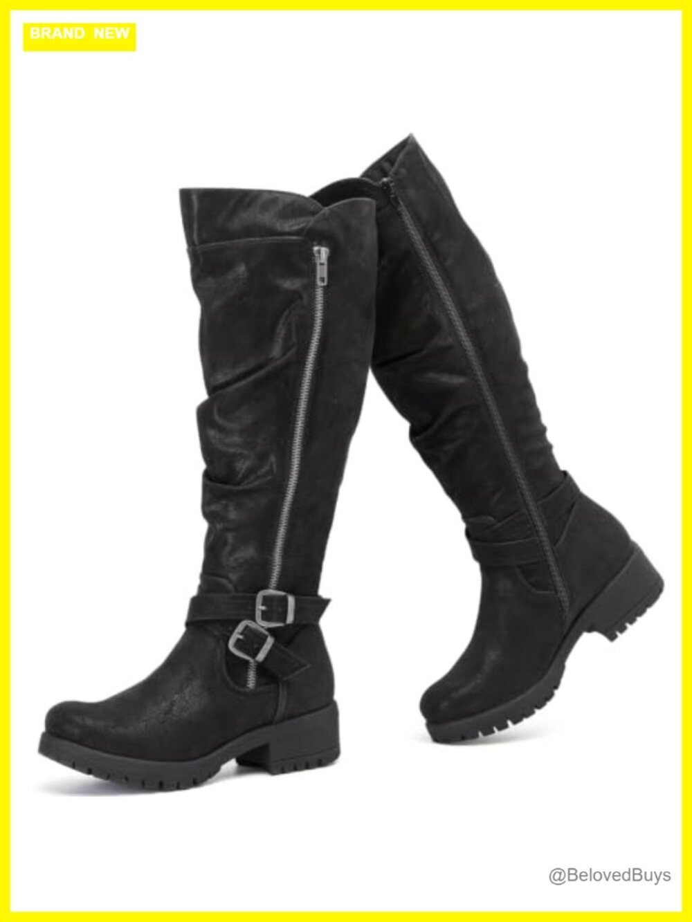 Faux Leather Knee High Riding Boots Round Toe Side Zip
